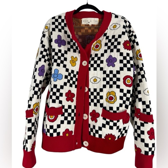 Kina and Tam bright sweater cardigan medium pop art - Picture 2 of 6